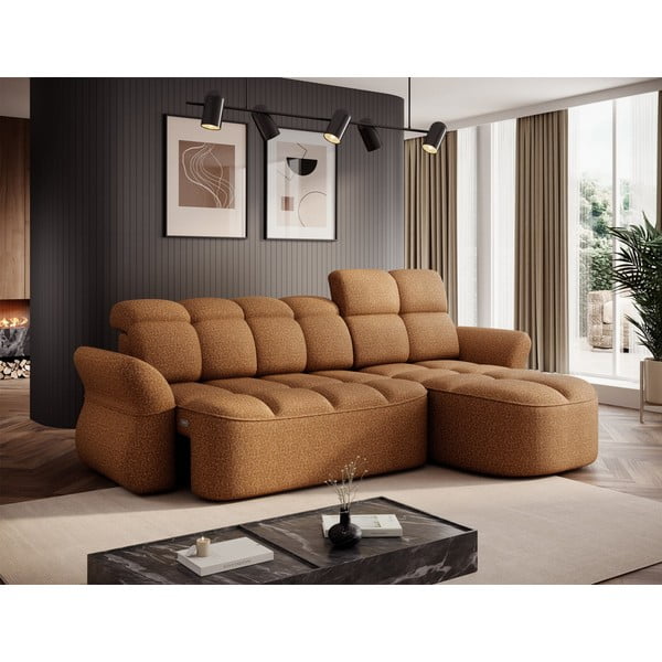 Divano angolare giallo/marrone allungabile/con contenitore (con penisola a destra/con chaise lounge) e rivestimento in velluto Beneth – ELTAP-image-3