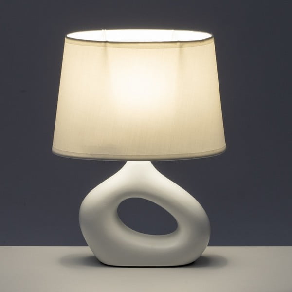 Lampada da tavolo in ceramica bianca con paralume in tessuto (altezza 30 cm) - Casa Selección-image-1
