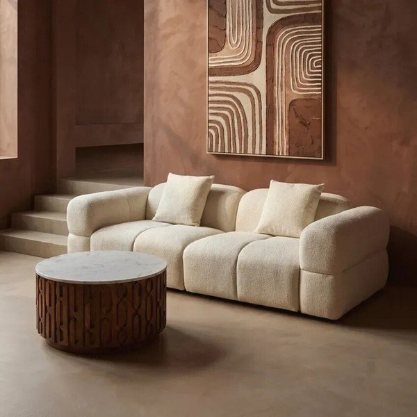 Tavolino da salotto rotondo di colore naturale con piano in marmo ø 70 cm Torcino – Premier Housewares-image-3