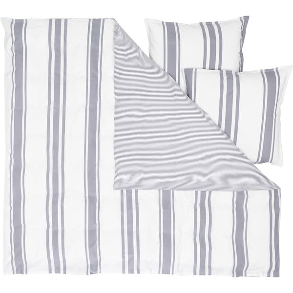 Biancheria da letto matrimoniale grigia e bianca in percalle di cotone , 200 x 200 cm - Westwing Collection