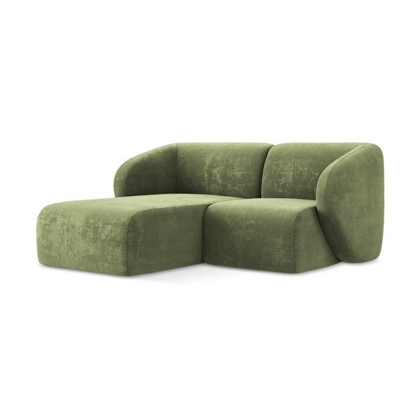 Divano angolare verde (con penisola a sinistra/con chaise lounge) con rivestimento in ciniglia Lani – Makamii-image-1