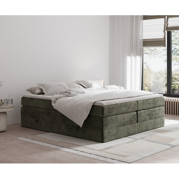 Letto boxspring verde scuro con contenitore/senza testiera 140x200 cm Juniper – Maison de Rêve-image-1