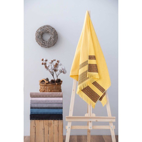 Asciugamano in cotone giallo/marrone 150x75 cm Twins - Foutastic-image-1