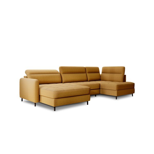 Divano angolare giallo allungabile/con contenitore (con penisola a destra/a U) e rivestimento in velluto Berrto – ELTAP-image-2