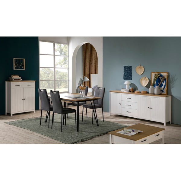 Cassettiera bassa bianca in legno di pino 190x80 cm Miranda - Marckeric-image-1