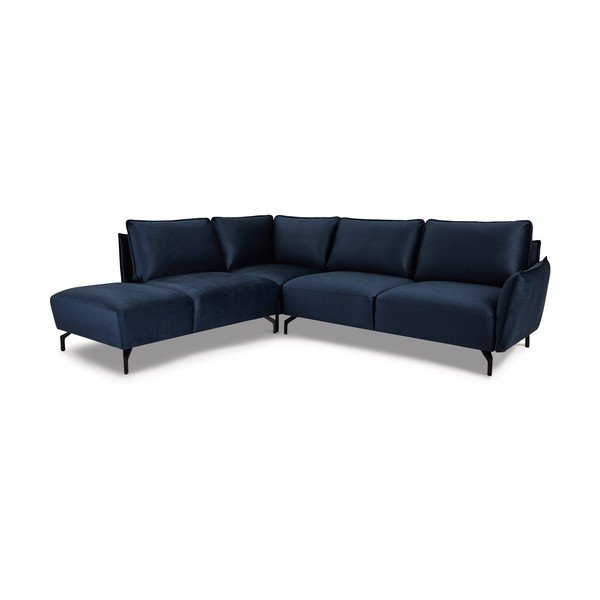 Divano angolare in velluto blu scuro, angolo sinistro Bella - Bonami Selection