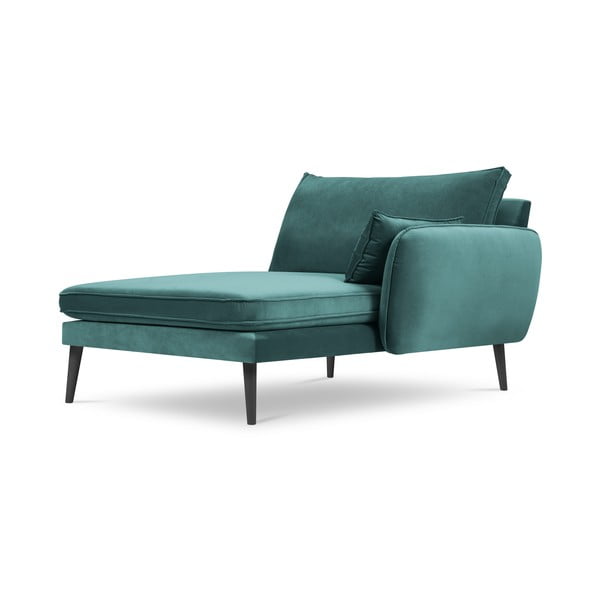 Poltrona lounge in velluto blu petrolio con gambe nere , angolo destro Lento - Kooko Home