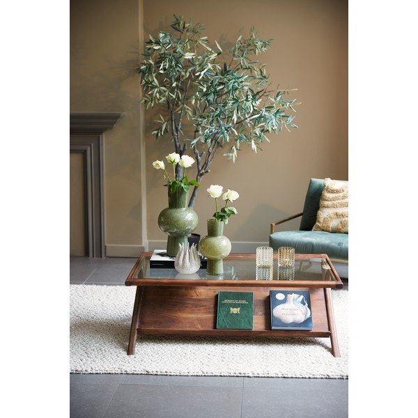 Tavolino da salotto di colore naturale con piano in vetro 70x112 cm Yuki – Light & Living-image-1
