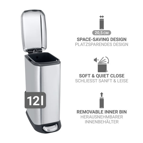 Cestino per la spazzatura color argento opaco in acciaio inox con pedale 12 l Design – Wenko-image-3