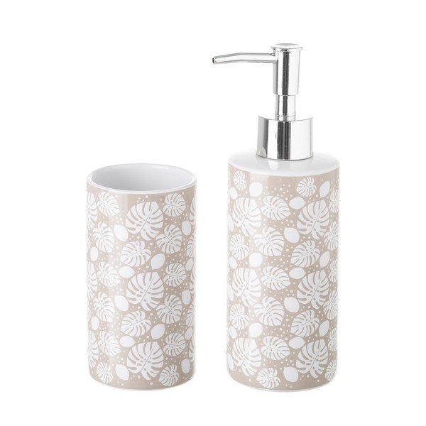 Set di dispenser per sapone e supporto Unimasa Monstera Beige - Casa Selección