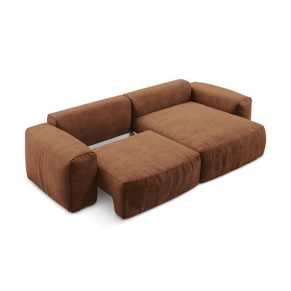 Divano angolare color terracotta allungabile (con penisola a destra/con chaise lounge) con rivestimento in ciniglia Kuki – Makamii-image-4