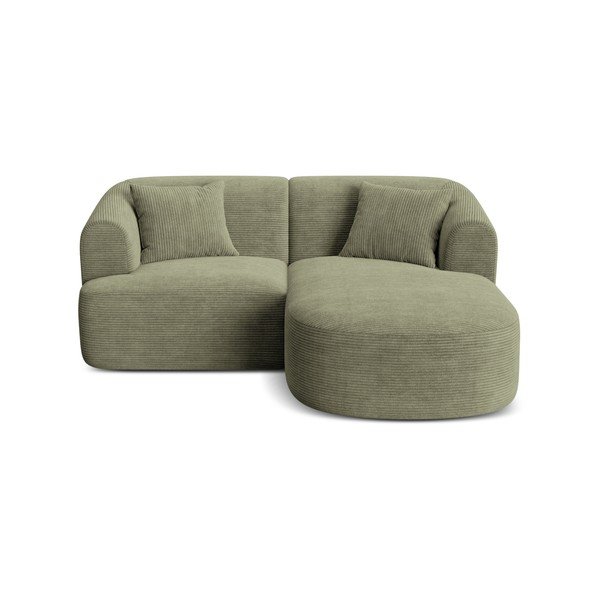 Divano angolare verde (con penisola a destra/con chaise lounge) con rivestimento in velluto a coste Campi – Cosmopolitan Design