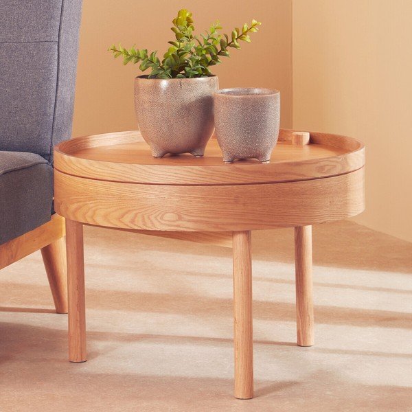 Tavolino rotondo con effetto pino ø 60 cm Viborg – Premier Housewares-image-1