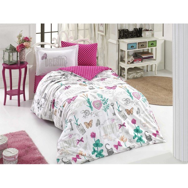Lenzuola in popeline di cotone con lenzuolo singolo Rosella, 160 x 220 cm - Mijolnir