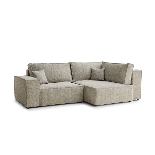 Divano angolare beige allungabile/con contenitore (con penisola a destra/a L) con rivestimento in ciniglia Tonga – Maison de Rêve