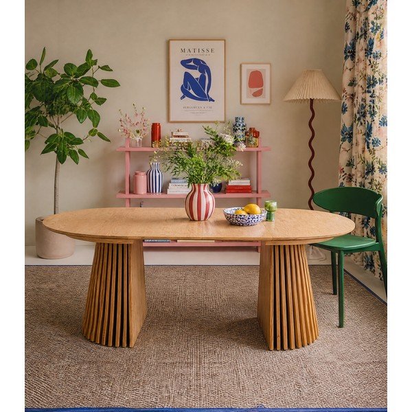 Tavolo da pranzo rotondo allungabile con piano effetto rovere ø 120 cm Osaka - House Nordic-image-3