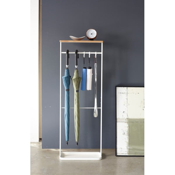 Portaombrelli bianco con ripiano in legno Yamazaki Tower - YAMAZAKI-image-3