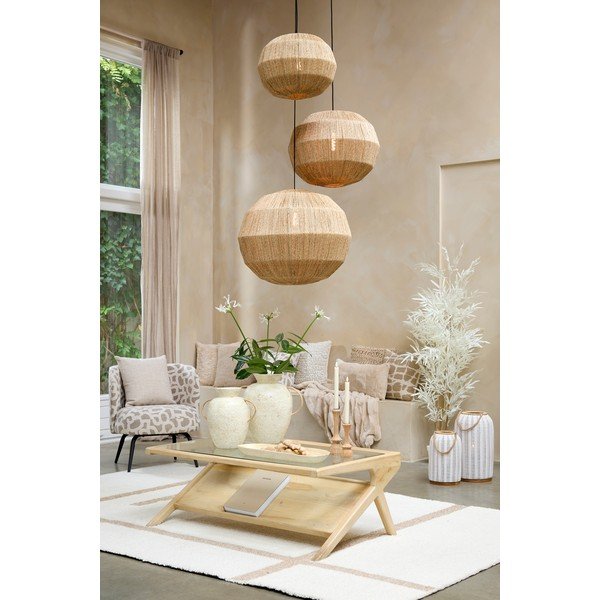 Tavolino da salotto colore naturale scuro con piano in vetro 70x112 cm Yuki – Light & Living-image-1