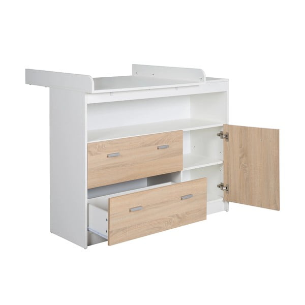 Cassettiera bassa per bambini in rovere con fasciatoio in bianco e naturale 117x98 cm Gabriella - Roba-image-3