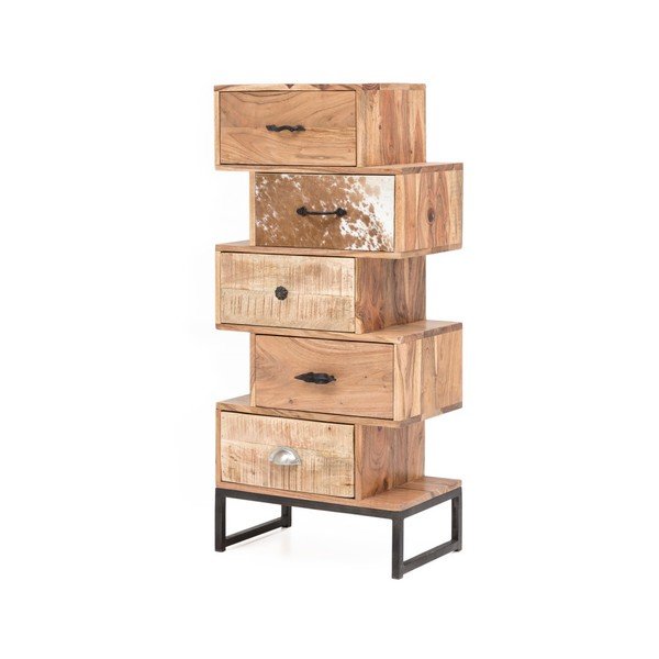 Cassettiera in legno di acacia con 5 cassetti - WOOX LIVING-image-1