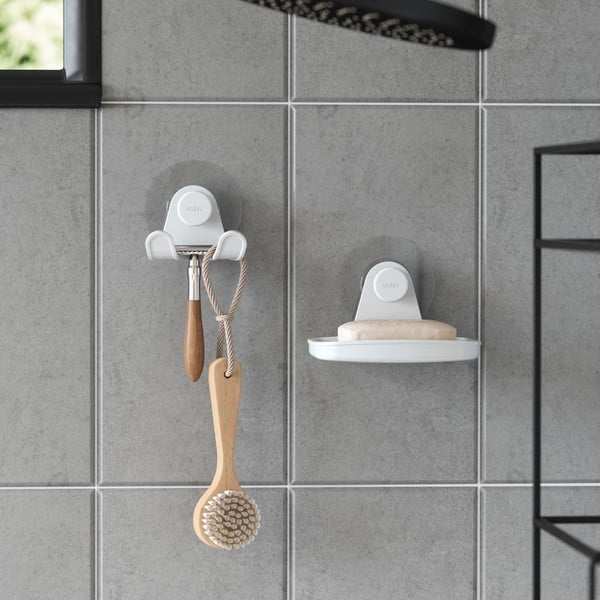 Dispenser di sapone bianco in plastica riciclata senza foratura Flex - Umbra-image-3