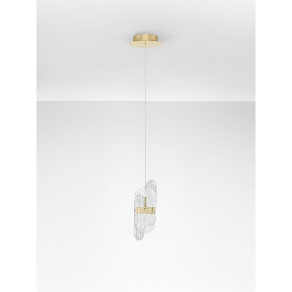 Lampadario LED color ottone in metallo con paralume in vetro con intensità regolabile ø 14 cm Lucien – Nova Luce-image-3