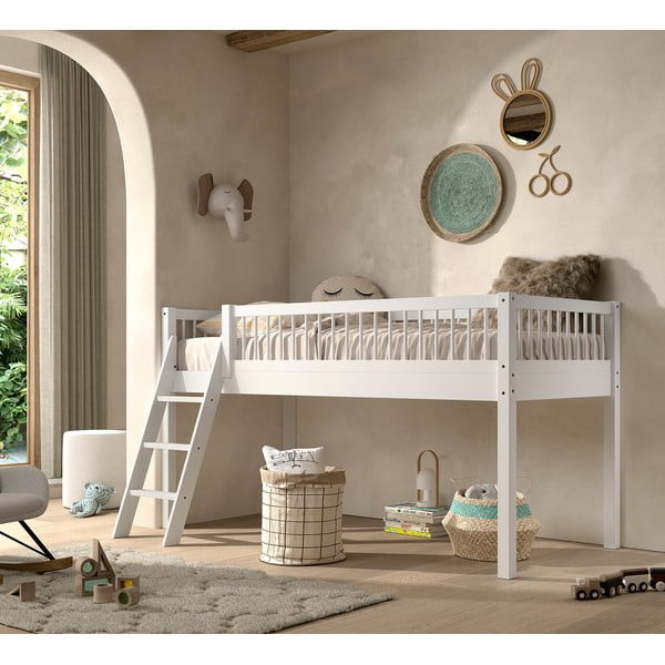 Letto per bambini in legno di faggio bianco rialzato 90x200 cm Forrest - Vipack-image-1
