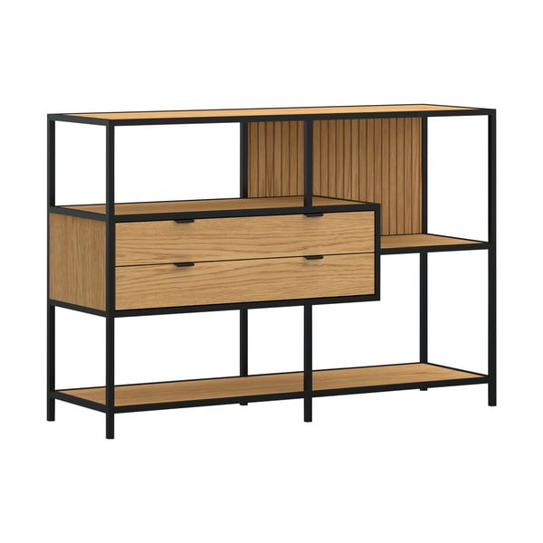 Libreria nera e colore naturale con effetto rovere 114x78x35 cm Seaford - Actona-image-2