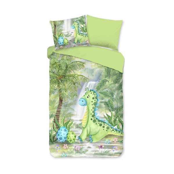 Set copripiumino e federa da bambini verde in cotone per letto singolo ed esteso 140x220 cm Dani – Good Morning
