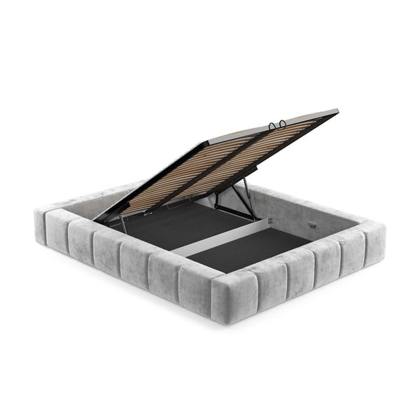 Letto matrimoniale imbottito grigio chiaro con spazio contenitivo e rete 160x200 cm Aruba L - Maison de Rêve-image-4