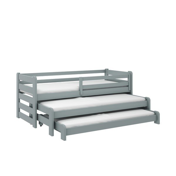 Letto per bambini in legno di pino grigio con letto estraibile 90x190 cm Rico - Lano Meble