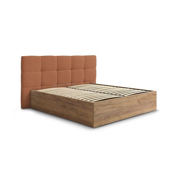 Letto matrimoniale imbottito/in truciolato color terracotta imbottito con contenitore con rete inclusa 180x200 cm Kumo – Bobochic Paris