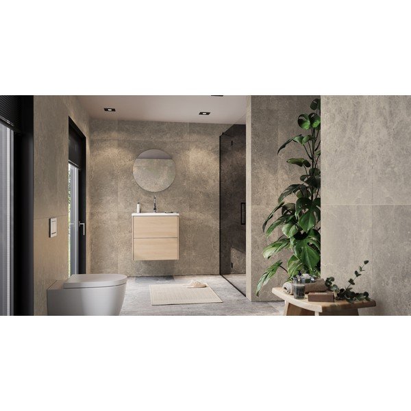 Mobile da lavabo di colore naturale con effetto rovere da appendere 61x61 cm Bodera – Germania-image-1
