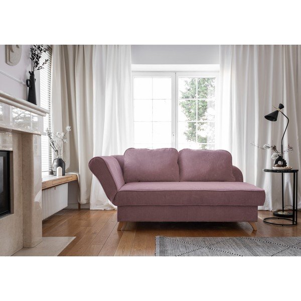 Chaise longue rosa polveroso (con penisola a sinistra) con rivestimento in velluto a coste Chic Charlotte – Miuform-image-1