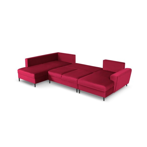 Divano angolare rosso allungabile e con contenitore (con penisola a sinistra/a U) con rivestimento in velluto Kyoto – Cosmopolitan Design-image-2