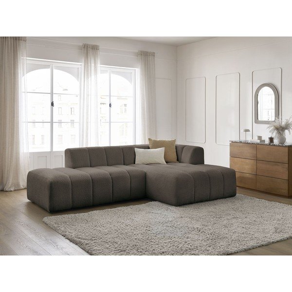 Divano angolare marrone (penisola a destra/chaise lounge) con rivestimento in bouclé Annecy – Bobochic Paris-image-1
