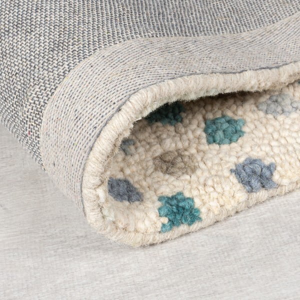 Tappeto blu/beige in lana tessuto a mano 200x290 cm Eloise Patchwork – Flair Rugs-image-3