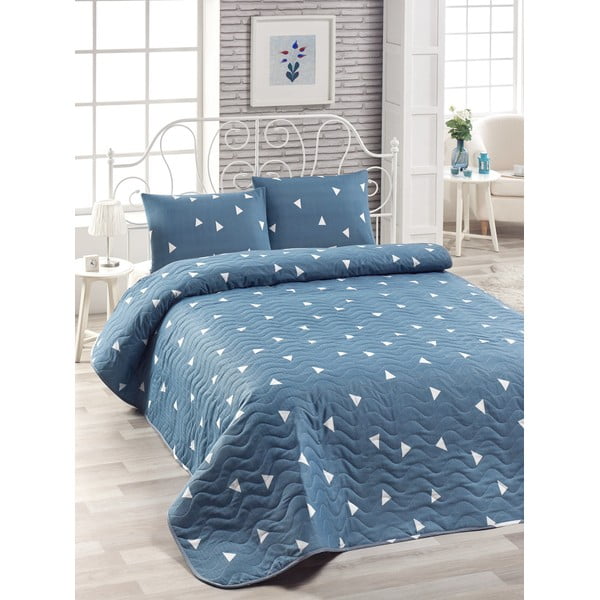 Set con copriletto e federa blu con rivestimento trapuntato 200x220 cm Ucgen – Mijolnir