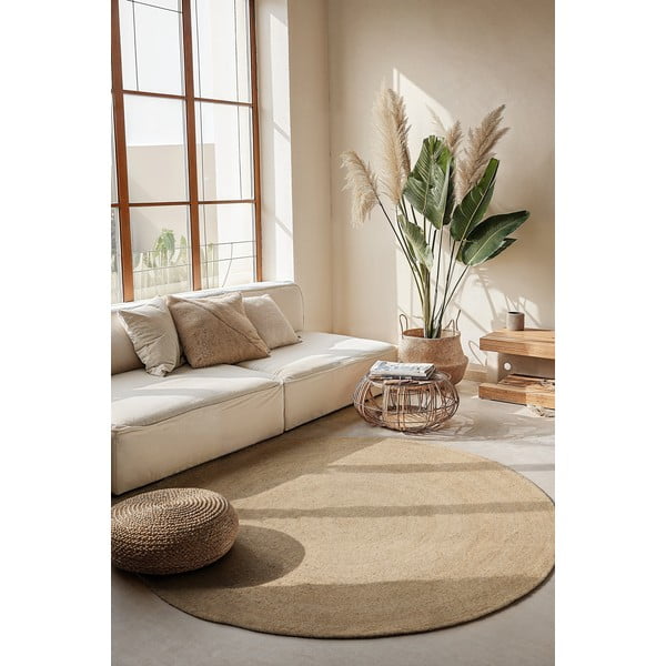 Tappeto rotondo avorio in iuta reversibile ø 200 cm Braided – Hanse Home-image-1