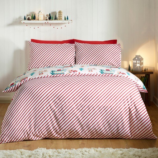 Set copripiumino e federa per letto singolo 135x200 cm Christmas Mouse Town – Catherine Lansfield-image-1