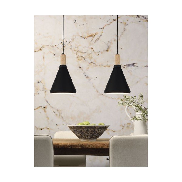 Lampada a sospensione con paralume in metallo nero e naturale ø 25 cm Melbourne - it's about RoMi-image-3