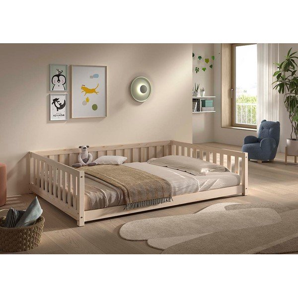 Letto da bambini di colore naturale in pino massiccio con rete inclusa 140x200 cm Dallas – Vipack-image-1