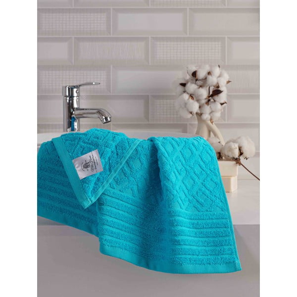 Set di asciugamani per viso e corpo tipo terry blu in cotone 2 pz Diamond – Mila Home-image-2