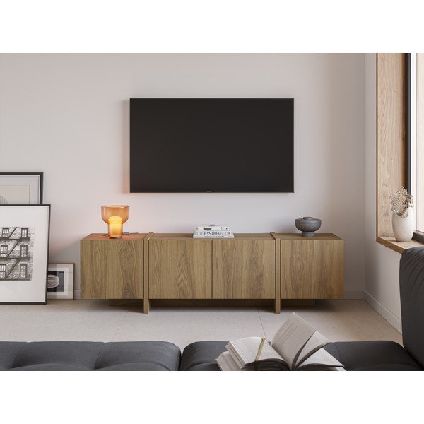 Mobile TV di colore naturale con effetto rovere 180x55x35 cm Volia – Marckeric-image-1
