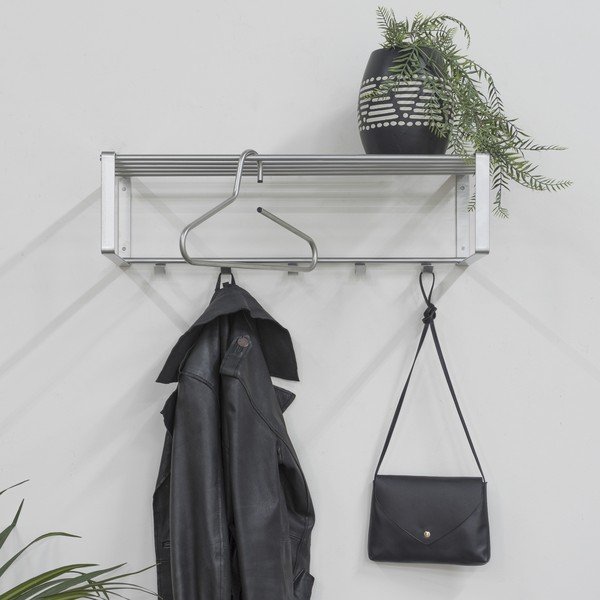 Attaccapanni da parete argentato in metallo con scaffale 70 cm Rex – Spinder Design-image-1