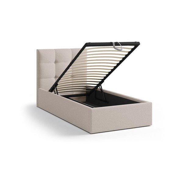 Letto singolo imbottito marrone chiaro con contenitore con rete inclusa 90x200 cm Phaedra – Micadoni -image-1