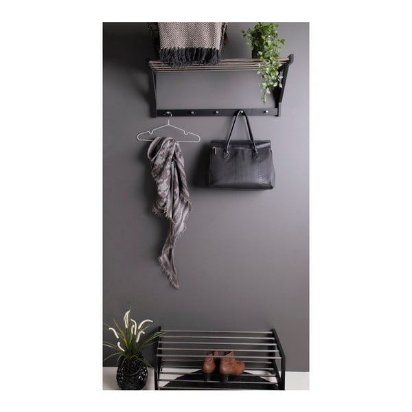 Appendiabiti da parete nero in legno di pioppo con mensola Padova - House Nordic-image-1