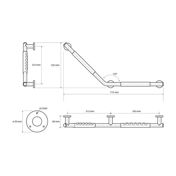 Maniglia a muro in acciaio inox per bagno 71,5 cm 135° Right - Sapho-image-1