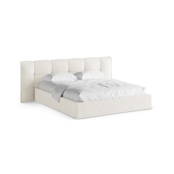 Letto matrimoniale imbottito avorio con contenitore con rete inclusa 180x200 cm Eric – Micadoni 