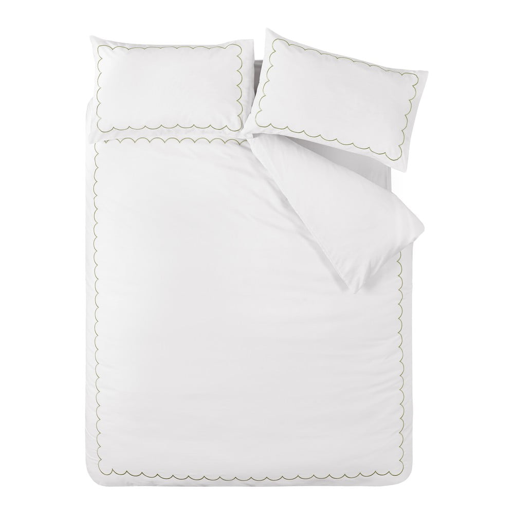 Biancheria da letto bianca/verde per letto singolo 135x200 cm Scallop Border – Catherine Lansfield | Biancheria da letto
